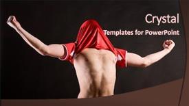  Presentation with football game security - Presentation theme consisting of soccer players equipment - football player is celebrating success background and a wine colored foreground