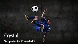  Presentation with football - Beautiful slide deck featuring soccer players equipment - football player kicking ball backdrop and a  colored foreground