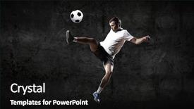  Presentation with football play diagram - Amazing slide set having soccer players equipment - football player kicking ball backdrop and a  colored foreground