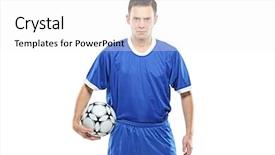  Presentation with football - Cool new presentation theme with soccer players equipment - mad footballer holding a football backdrop and a  colored foreground