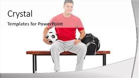  Presentation with football - PPT layouts having soccer players equipment - young football player sitting background and a white colored foreground