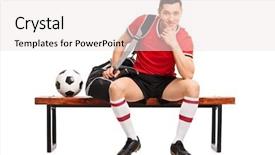  Presentation with football play diagram - Slide deck featuring soccer players equipment - young football player sitting background and a sky blue colored foreground