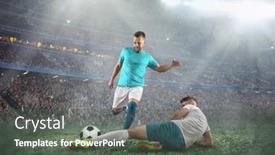  Presentation with football players field - Cool new PPT layouts with soccer-players-on-a-football backdrop and a dark gray colored foreground