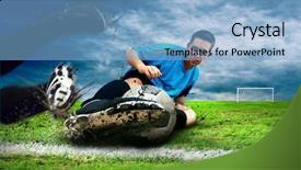  Presentation with soccer field - PPT theme enhanced with soccer players on the field background and a light blue colored foreground