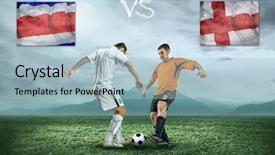  Presentation with teams - Cool new presentation design with soccer players stay at field game between two national teams backdrop and a light blue colored foreground