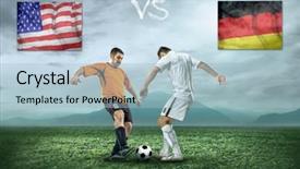  Presentation with teams - Colorful presentation theme enhanced with soccer players stay at field game between two national teams backdrop and a light blue colored foreground