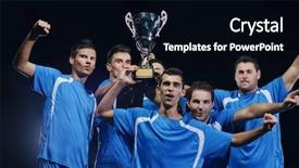  Presentation with team group - Presentation theme enhanced with soccer players team group celebrating background and a  colored foreground