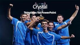  Presentation with victory team - Beautiful slides featuring soccer players team group celebrating backdrop and a black colored foreground