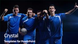  Presentation with team group - Theme with soccer players team group celebrating background and a navy blue colored foreground