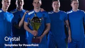  Presentation with victory team - Presentation theme having soccer players team group celebrating background and a  colored foreground