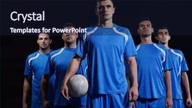  Presentation with team group yellow - Slide deck featuring soccer players team group isolated background and a wine colored foreground