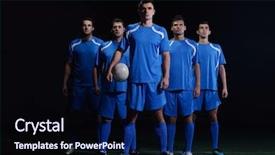  Presentation with team group - Audience pleasing PPT layouts consisting of soccer players team group isolated backdrop and a navy blue colored foreground