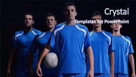  Presentation with team group yellow - Audience pleasing PPT layouts consisting of soccer players team group isolated backdrop and a  colored foreground