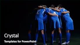  Presentation with team group yellow - Beautiful PPT layouts featuring soccer players team group isolated backdrop and a  colored foreground