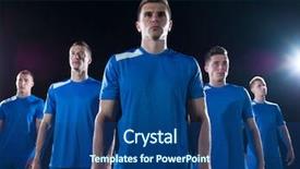  Presentation with team group yellow - Amazing presentation theme having soccer players team group isolated backdrop and a ocean colored foreground