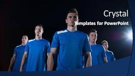  Presentation with team group - Presentation design having soccer players team group isolated on black background background and a black colored foreground