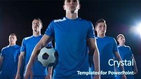  Presentation with team group - Slides featuring soccer players team group isolated background and a ocean colored foreground