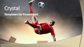  Presentation with football stadium - Beautiful presentation featuring soccer red - image of football player backdrop and a dark gray colored foreground