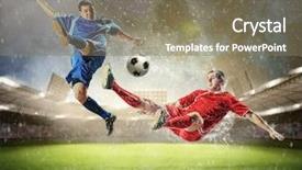  Presentation with football stadium - Amazing slide set having soccer red - two football players in jump backdrop and a violet colored foreground