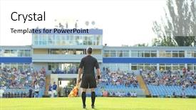  Presentation with clear sunny day rural landscape - Slide deck featuring soccer refree - football match in sunny summer background and a white colored foreground