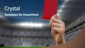  Presentation with football stadium - Presentation design consisting of hand holding up red card background and a ocean colored foreground