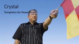  Presentation with penalty - Amazing theme having soccer refree - low angle view of linesman backdrop and a teal colored foreground