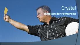  Presentation with referee - PPT layouts consisting of soccer referee holding yellow card background and a ocean colored foreground