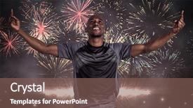  Presentation with football stadium - Amazing PPT layouts having soccer rugby challenge - happy sportsman with arms raised backdrop and a violet colored foreground