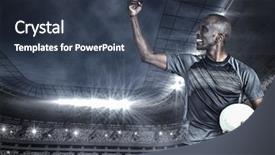  Presentation with challenge - Cool new theme with soccer rugby challenge - sportsman with clenched fist backdrop and a tawny brown colored foreground