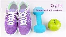  Presentation with business concepts photo - Slide deck having equipment conceptual photo of fitness background and a sky blue colored foreground