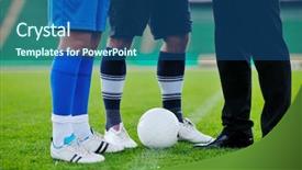  Presentation with football coach - Slides featuring soccer sport manager in business background and a ocean colored foreground