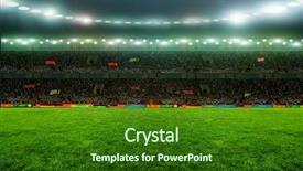  Presentation with illuminated - Amazing PPT theme having soccer stadium arena in night backdrop and a forest green colored foreground