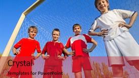  Presentation with goal - Beautiful presentation theme featuring soccer team - group of little boys stay backdrop and a crimson colored foreground