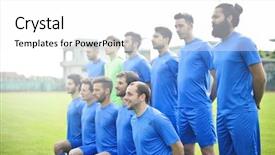  Presentation with ready - Cool new PPT layouts with soccer team ready to start backdrop and a white colored foreground