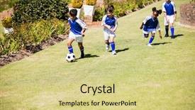  Presentation with children playing - Audience pleasing PPT layouts consisting of soccer uniform playing a match backdrop and a soft green colored foreground