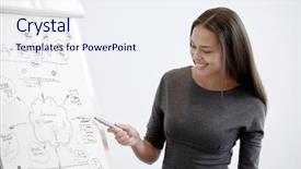  Presentation with five business people standing together and smiling - PPT layouts having responsabilidad social - business and people concept background and a sky blue colored foreground