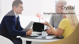  Presentation with senior couple - Presentation theme having social adjustment - senior couple meeting with consultant background and a  colored foreground