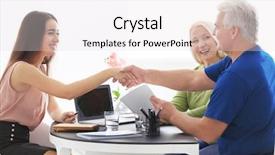  Presentation with active seniors senior couple - Cool new presentation theme with social adjustment - senior couple meeting with consultant backdrop and a lemonade colored foreground