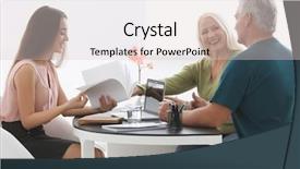  Presentation with kick off meeting crystal - Audience pleasing presentation theme consisting of social adjustment - senior couple meeting with consultant backdrop and a lemonade colored foreground