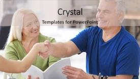  Presentation with senior couple - PPT theme with social adjustment - senior couple meeting with consultant background and a soft green colored foreground