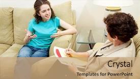  Presentation with teen girl - Beautiful presentation theme featuring social adjustment - teen girl expressing frustration backdrop and a coral colored foreground