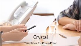  Presentation with lawyer client meeting - PPT theme enhanced with social adjustment - woman reading document to her background and a lemonade colored foreground