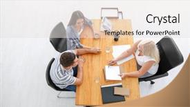  Presentation with meeting - Audience pleasing PPT theme consisting of social adjustment - young couple meeting with consultant backdrop and a light gray colored foreground