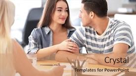  Presentation with meeting - Beautiful slides featuring social adjustment - young couple meeting with consultant backdrop and a coral colored foreground