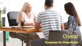  Presentation with monthly meeting - PPT layouts featuring social adjustment - young couple meeting with consultant background and a tawny brown colored foreground