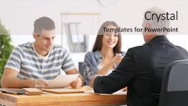  Presentation with management review meeting - Beautiful theme featuring social adjustment - young couple meeting with consultant backdrop and a soft green colored foreground