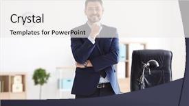  Presentation with notary - Presentation design consisting of social adjustment - young male notary in office background and a white colored foreground