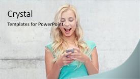  Presentation with teenage girl - Colorful slide set enhanced with social ads - emotions expressions technology and people backdrop and a light gray colored foreground