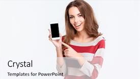  Presentation with weight loss woman showing - PPT theme with social ads - portrait of a cheerful cute background and a sky blue colored foreground