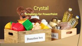  Presentation with food donation - PPT layouts enhanced with social assistance - donation box with food background and a tawny brown colored foreground